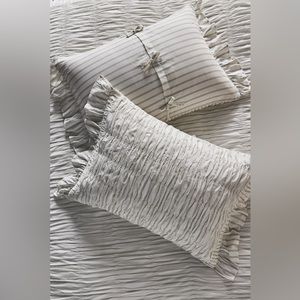 Anthro BETSY COTTON RUFFLE STRIPE SHAMS SET OF 2 Style 4540H836AB GREY Q…